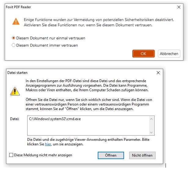 PDF File mit schädlichem Inhalt